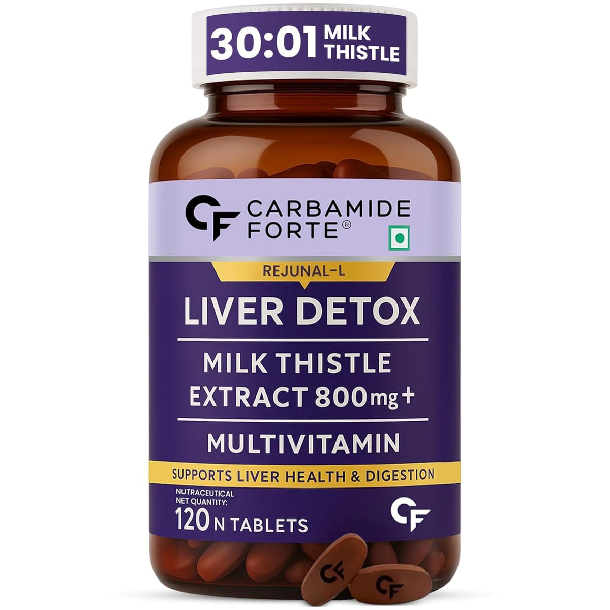Carbamide Forte Liver Detox Supplement with Milk Thistle | 800mg Milk Thistle Extract (30:1) | Liver Detox Tablets with Added Multivitamins & Amino Acids – 120 Veg Tablets