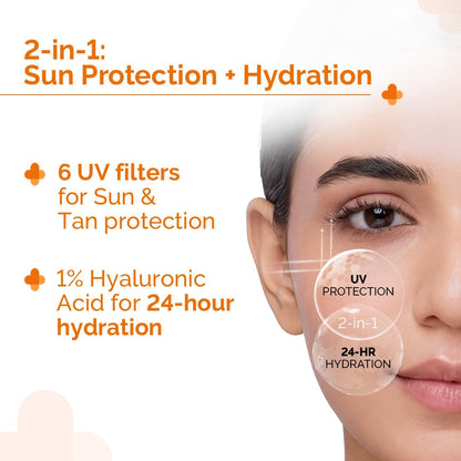 The Derma Co 1% Hyaluronic Sunscreen Aqua Gel SPF 50 PA++++ | Hydrating, Lightweight & Non-Greasy | No White Cast | Broad Spectrum & Blue Light Protection | Clinically Tested - (In-Vivo) | 80 g
