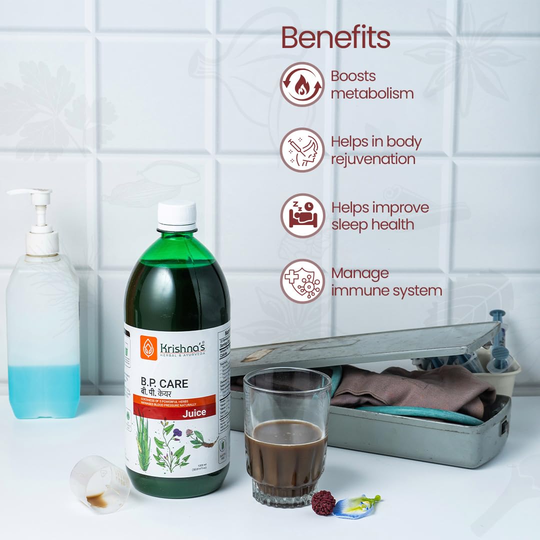 KRISHNA'S HERBAL & AYURVEDA Bp Care Juice -1000 Ml | Ayurvedic Way To Manage Bp & Cholesterol Level With Sarpgandha, Shankhpishi & 3 Natural Herbs