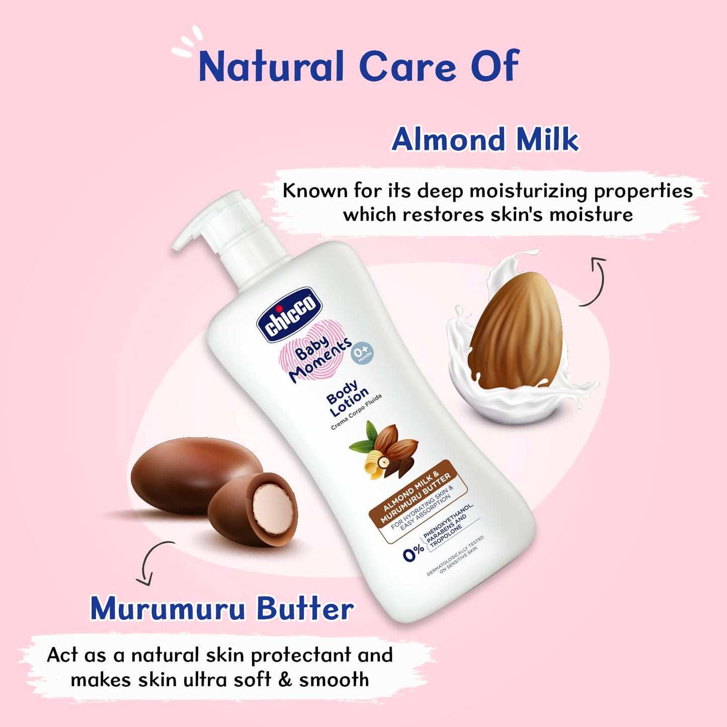 Chicco Baby Moments Body Lotion 200ml | Almond Milk & Murumuru Butter | Quick Absorb Formula with Natural Ingredients for Ultra Soft Skin | Dermatologically Tested | Parabens & Phenoxyethanol Free