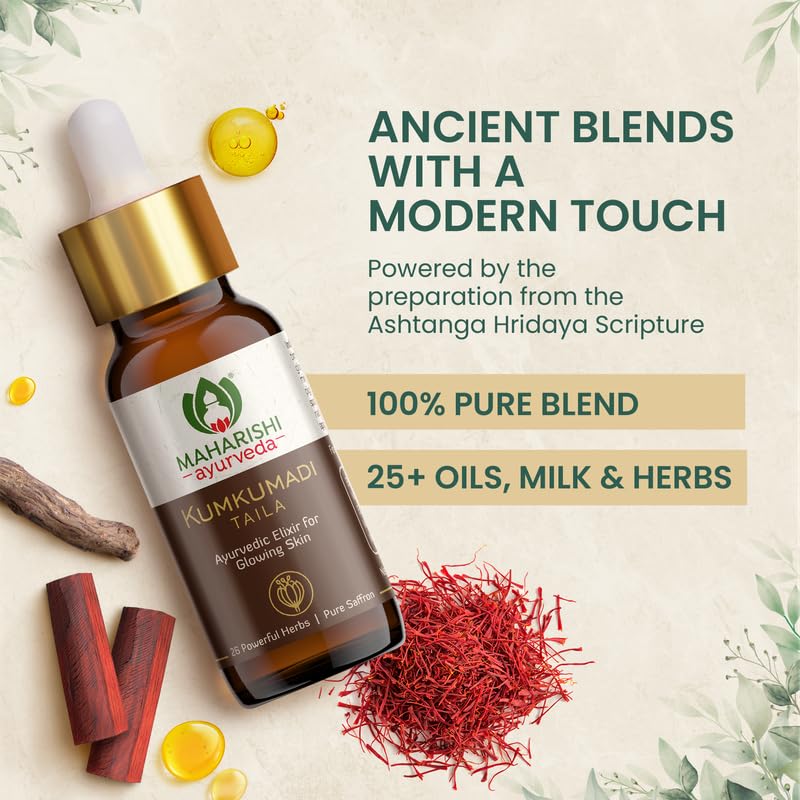 Zephivo Maharishi Ayurveda Kumkumadi Tailam 10 ml, Face Serum Oil for Glowing Skin and Even Complexion Made with Potent Herbs Ideal for All Skin Types and No Side Effects
