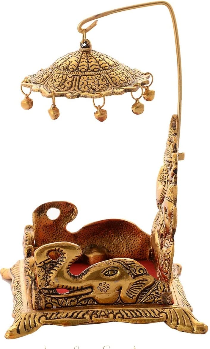 LABHCART Metal Krishna Sihasan, Laddu Gopal Singhasan for Home and Office Metal Home Temple - (10 Cm X 8 Cm X 18 Cm), Gold