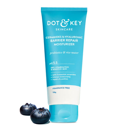 Zephivo Dot & Key Ceramides Moisturizer with Hyaluronic for Intense Moisturizing and Skin Strengthening | With Probiotic & Rice Water I Barrier Repair Cream | For Dry Skin, Normal Skin & Sensitive Skin | 100g
