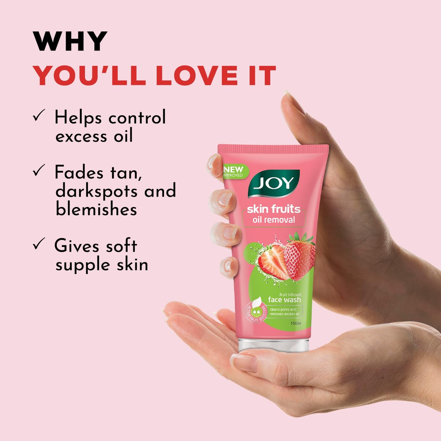 Joy Skin Fruits Strawberry Oil Removal Face Wash, 150ml | Fruit-Infused Formula for Oily & Combination Skin | Deep Cleansing Gel That Removes Excess Oil & Unclogs Pores