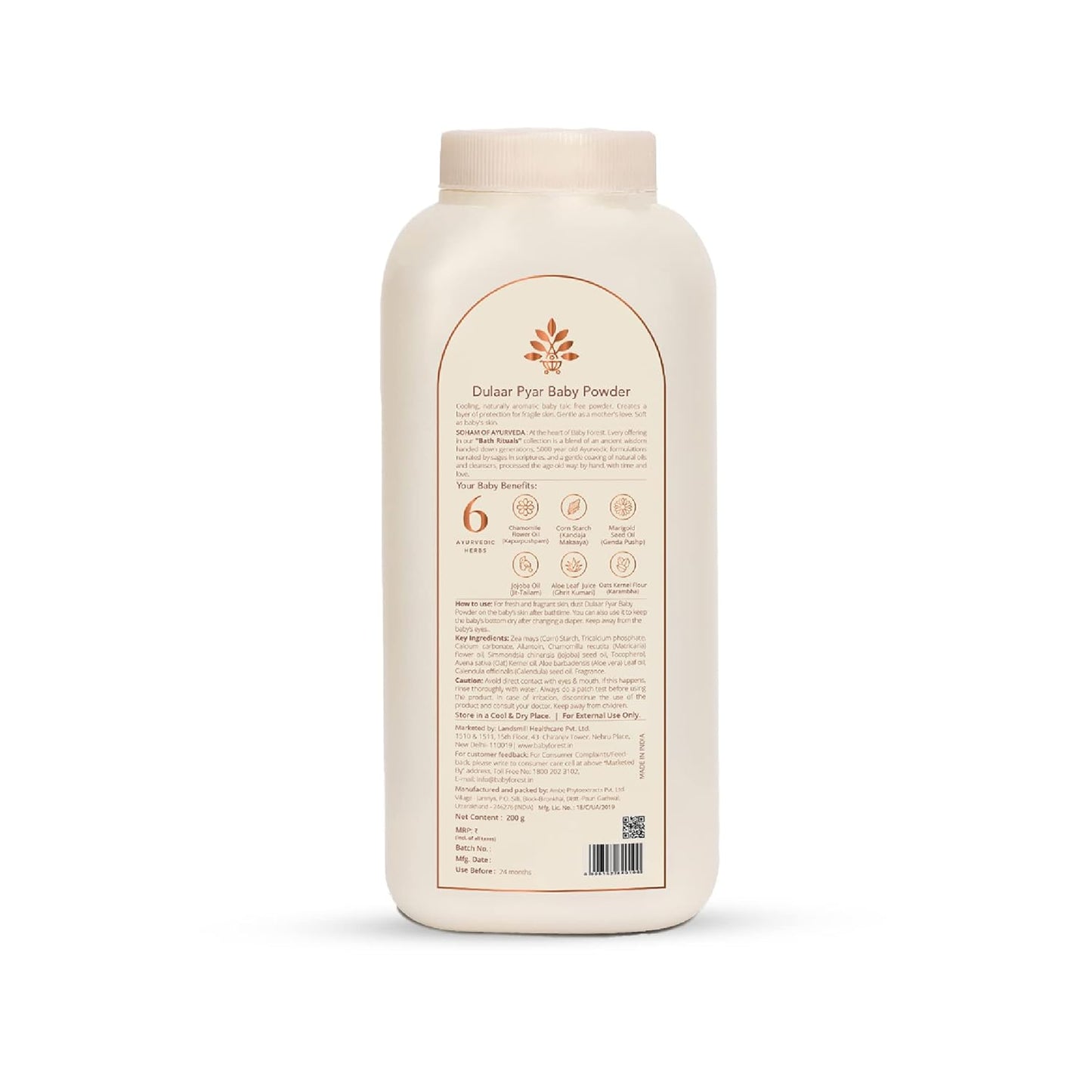 Baby powder container with label on a white background