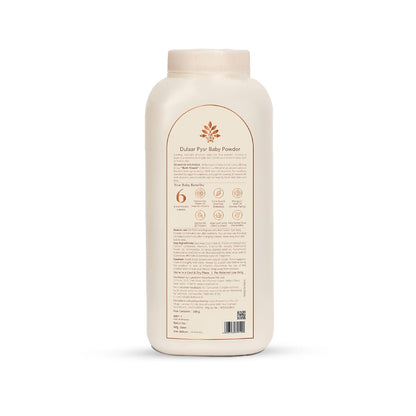 Baby powder container with label on a white background