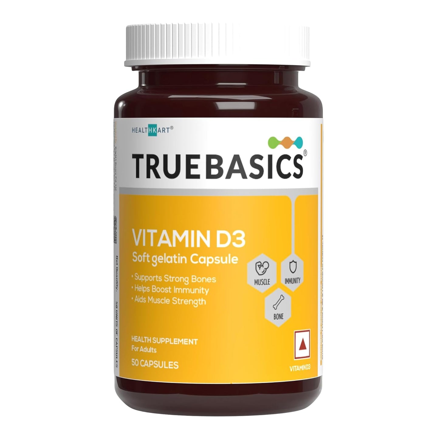 TrueBasics Vitamin D3 supplement bottle on a white background