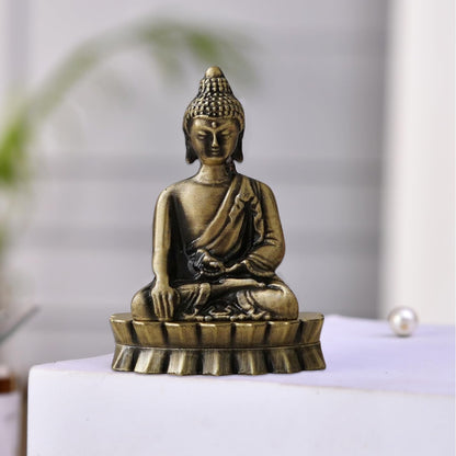 Metal Gautam Buddha Statue Blessing Buddha Showpiece for Car Dashboard Home Office Shelf Desktop Living Room Feng Shui Good Luck Gift Items