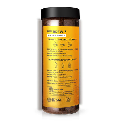 Bevzilla Hazelnut Flavoured Instant Coffee Powder - 200g | Premium Arabic Coffee | For Espresso, Latte & Cappucino | Enjoy Hot & Cold Coffee