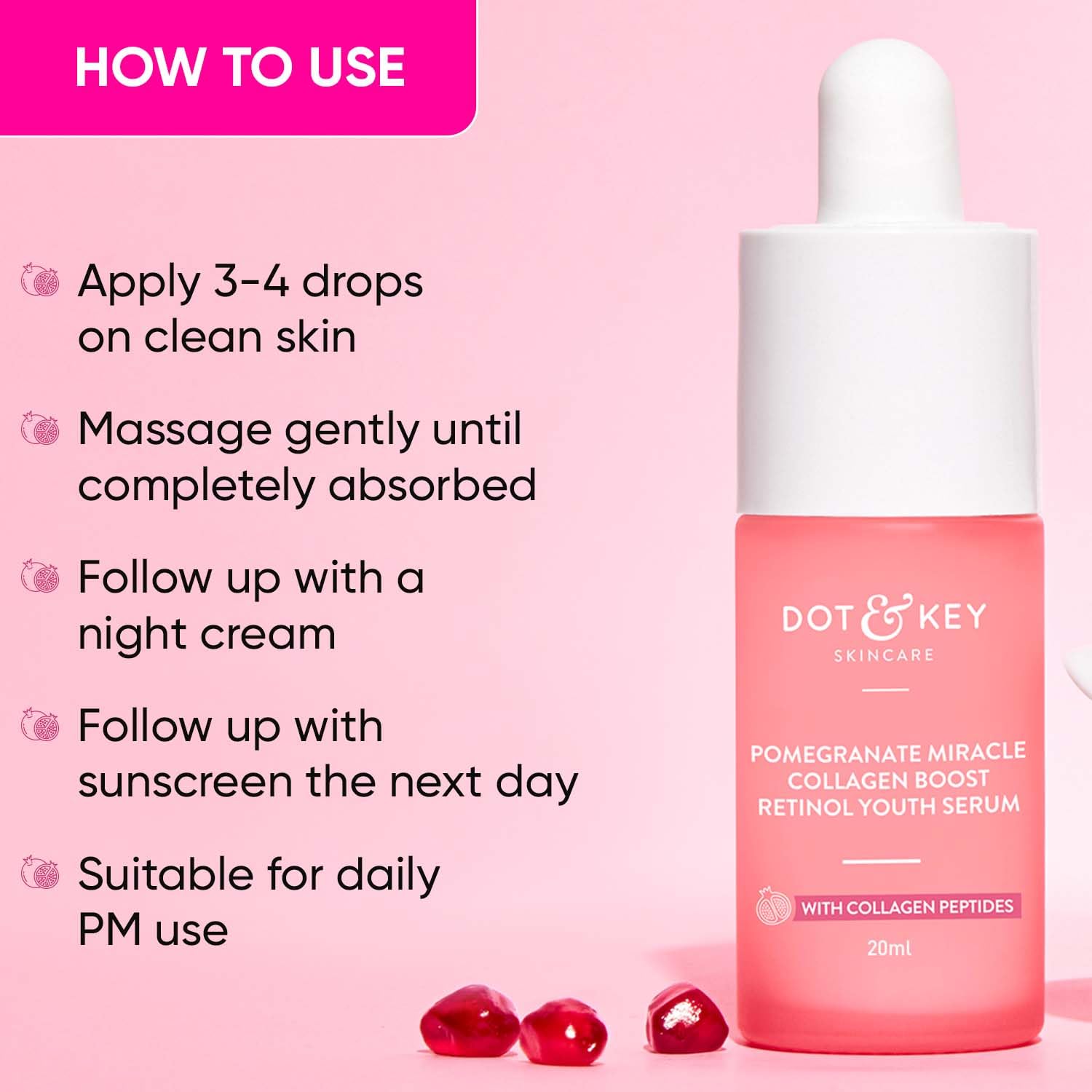 Zephivo Dot & Key Pomegranate & Retinol Anti Ageing Serum for Face| Boosts Collagen | Reduces Fine Lines & Wrinkles| For Mature, Combination & Dry Skin | Fights Signs of Ageing, 20ml
