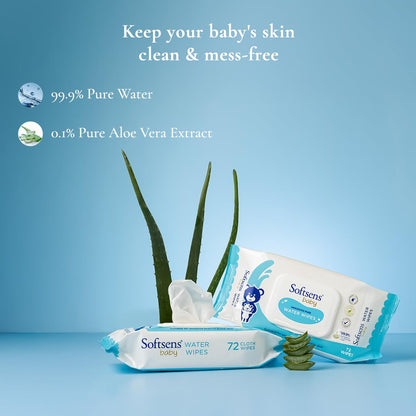 Softsens Baby 99.9% Pure Water Wipes | Pure Aloe Vera Extract Wipes For Babies (Pack of 1)