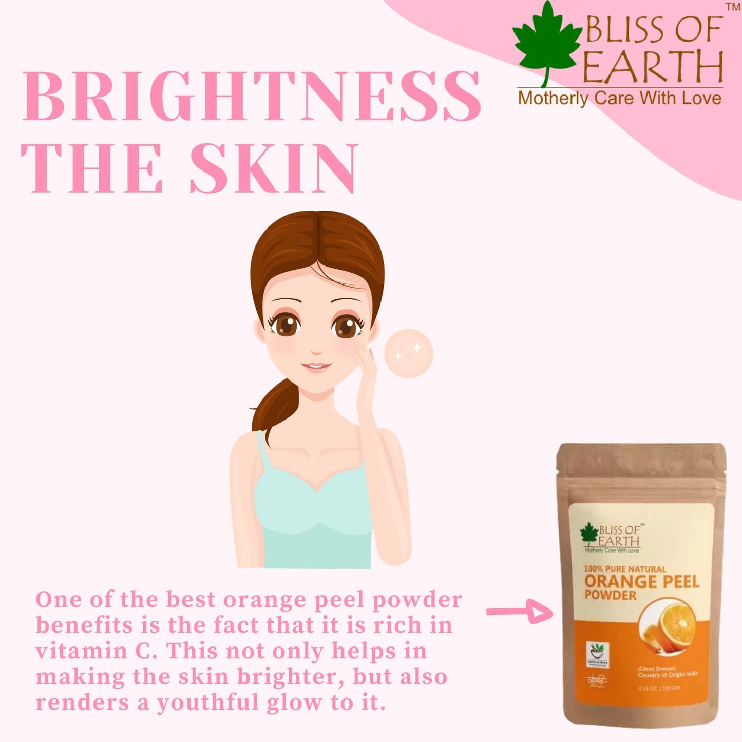 Bliss of Earth™ 100% Pure Orange Peel Powder | 100GM | Best For Naturally Glowing Skin | Natural Sun Tan Remover & Exfoliator | Hair Conditioning & Skin Care |