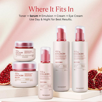 Cosmetic products with 'Collagen' text on a pink background