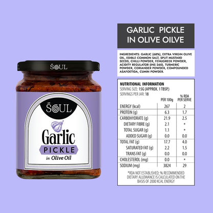 ADF Soul Garlic Pickle Made in 100% Olive Oil | Our bestselling garlic pickle is strong, spicy & cooked to perfection | 275g