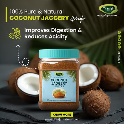 Thanjai Natural Coconut Jaggery Powder Unrefined | Organic - 100% Pure | No Preservatives | No Added Sugar | Traditional Village-Made | Healthy Sugar Alternative for Diabetes, Weight Loss