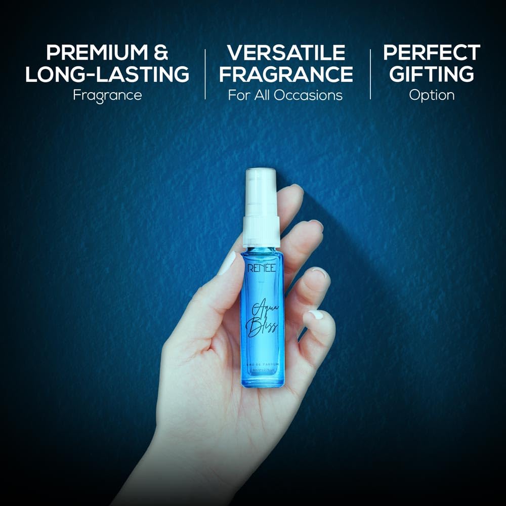 RENEE Aqua Bliss Eau De Parfum, Premium Long-lasting Fragrance With Notes of Lemon, Bergamot, Lily, Nutmeg, Cedar & Patchouli, Scent EDP for Every Occasion, Ideal Luxury Perfume for Women, 8 Ml