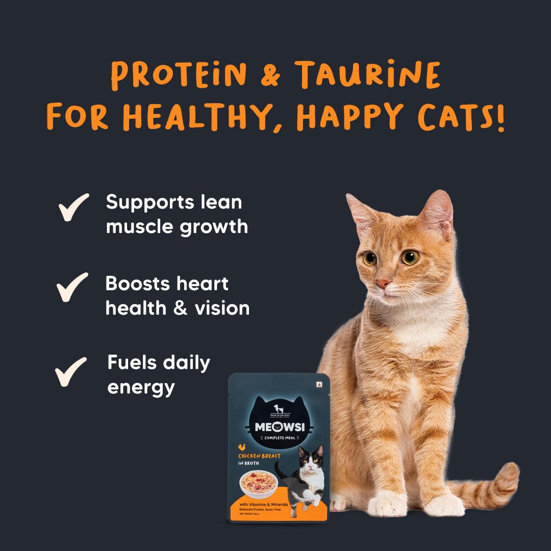 Meowsi by HUFT Chicken Breast in Broth Cat Food - 80 gm | Tender & Juicy Meal for Persian & All Breeds | Rich in Protein & Essential Nutrients for All Life Stages