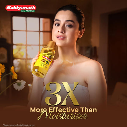 Baidyanath Oli Oil | Herbal Body Oil with Italian Olive Oil, Almond Oil, Neem, Sandalwood & Sesame Oils, Haldi & 5 Herbs | With Vit E & Antioxidants | Nourishes Dry Skin, Non-Sticky & Fast Absorbing | 500ml