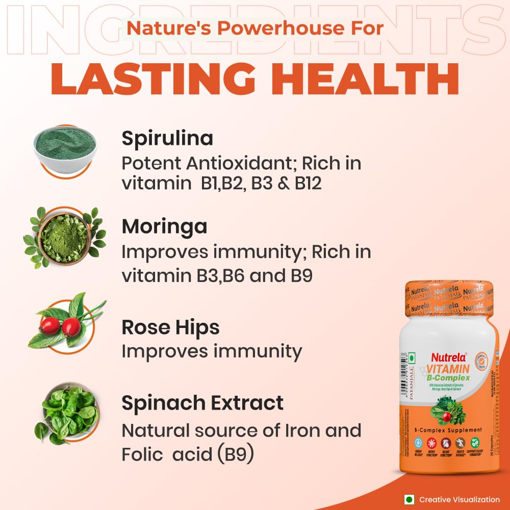 Nutrela Daily Energy Biofermented B Complex for Men & Women - 30 Veg Capsules