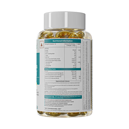 Neuherbs Mini Deep Sea Omega 3 Fish Oil Capsules 1000mg Supplement | EPA - 360mg, DHA - 240mg | With Vitamin E & D3 | Suppots Heart, Brain, Muscle & Joint Health| Lemon Flavour - 60 Softgels