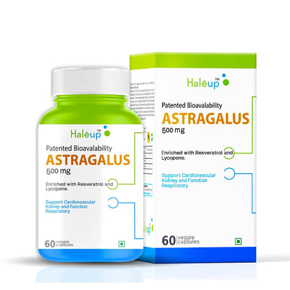 Haleup Astragalus 500 mg || 60 capsules || Enriched with Resveratrol & Lycopene || Heart & Immune Support || Researched in USA (Pack of 1, 60)