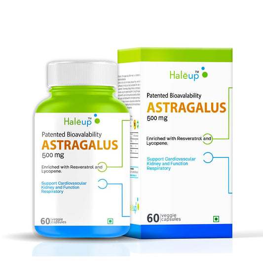 Haleup Astragalus 500 mg || 60 capsules || Enriched with Resveratrol & Lycopene || Heart & Immune Support || Researched in USA (Pack of 1, 60)