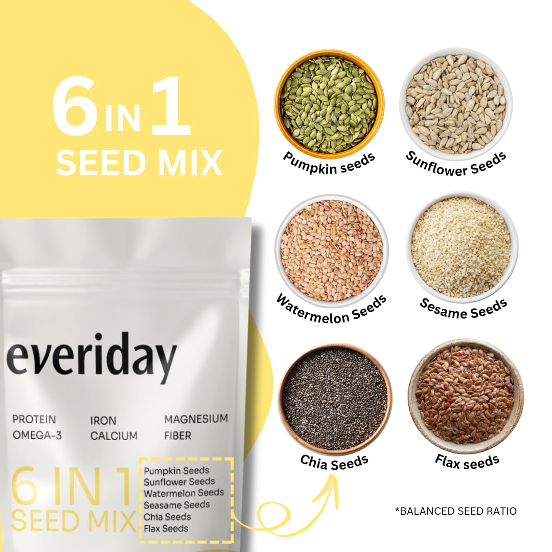 Everiday Salted Butter Crunch Roasted 6-in-1 Super Seed Mix | 250g | Pumpkin, Sunflower, Watermelon, Sesame, Chia & Flax | Healthy Crunchy Snack for Daily Nutrition | High Protein, Fibre & Omega-3 | Vegan & Gluten-Free