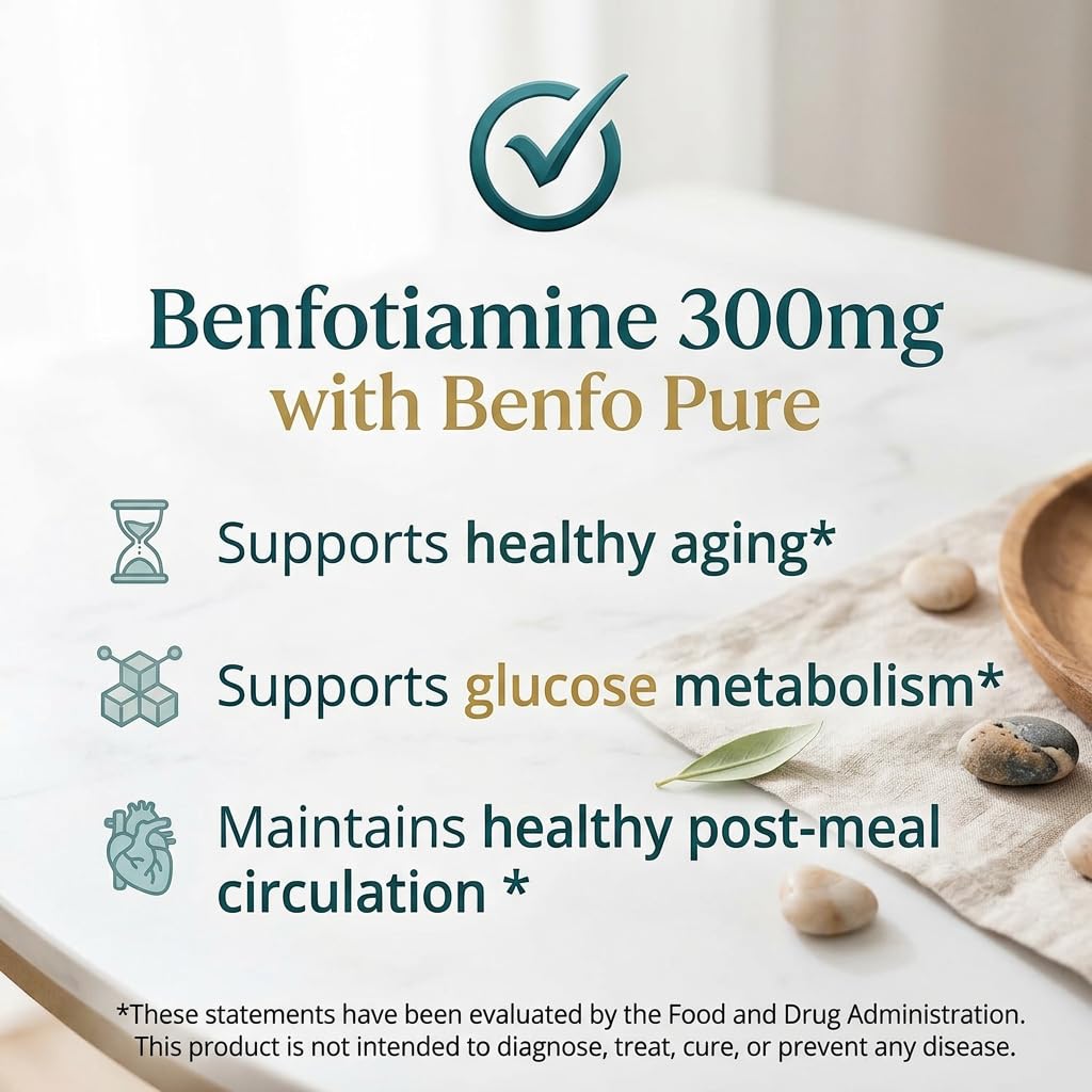 Simply Earth Benfotiamine+ 600mg with Ashwagandha & Alpha Lipoic Acid - Helps Maintain Blood Sugar Levels Supplement - Promotes Nerve Health & Metabolic Function - High Potency B1 Vitamin Supplement - 60 Tablets