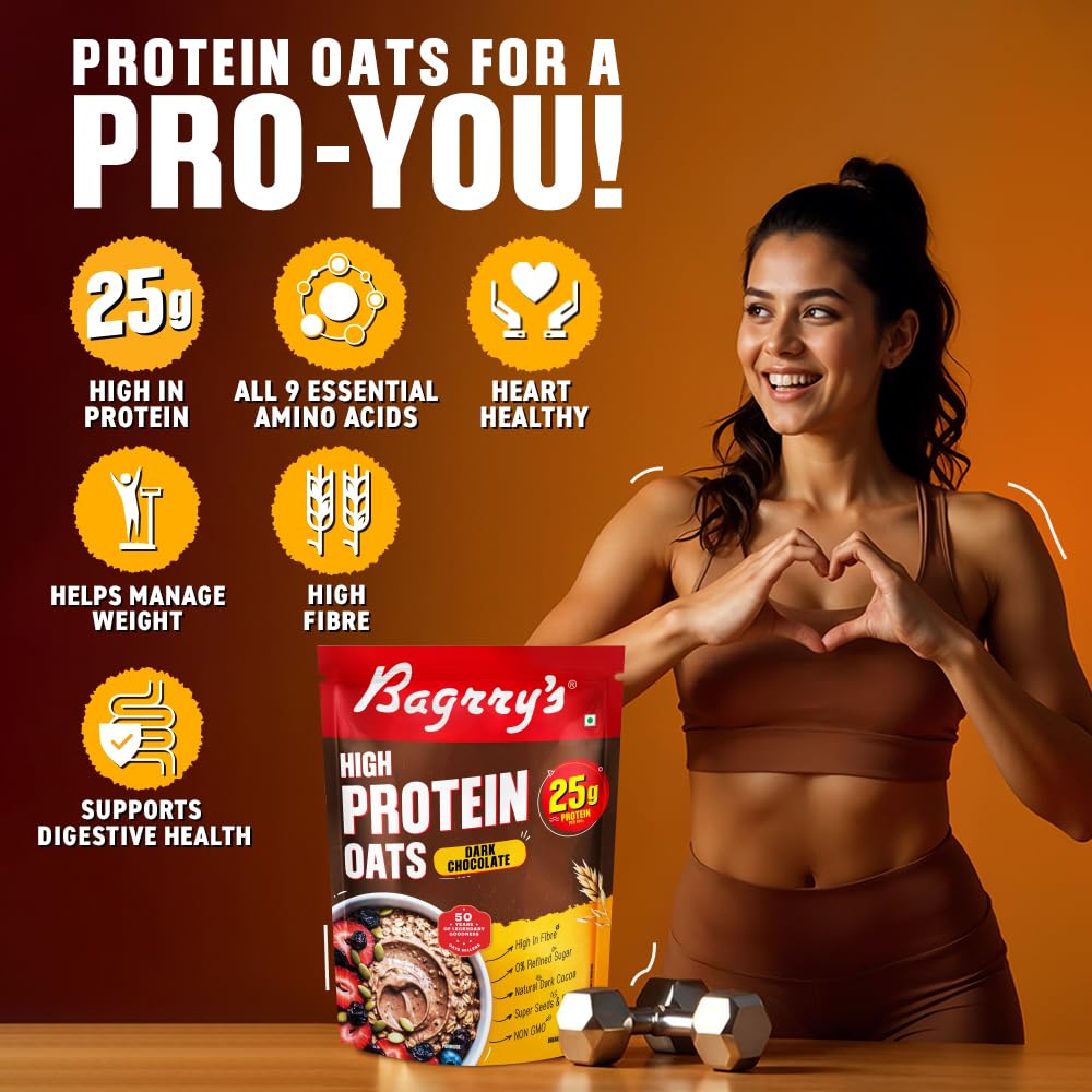 Bagrry’s 25g Protein Oats 750g | Dark Chocolate, Raisins & Pumpkin Seeds | Whey Protein & Plant Protein Blend | High Fibre Breakfast | Rolled Oats | No Refined Sugar | No Added Preservatives