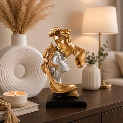 Resin Kissing Couple Statue|Romantic Home Décor Accent (Pack of 1, Silver & Golden)