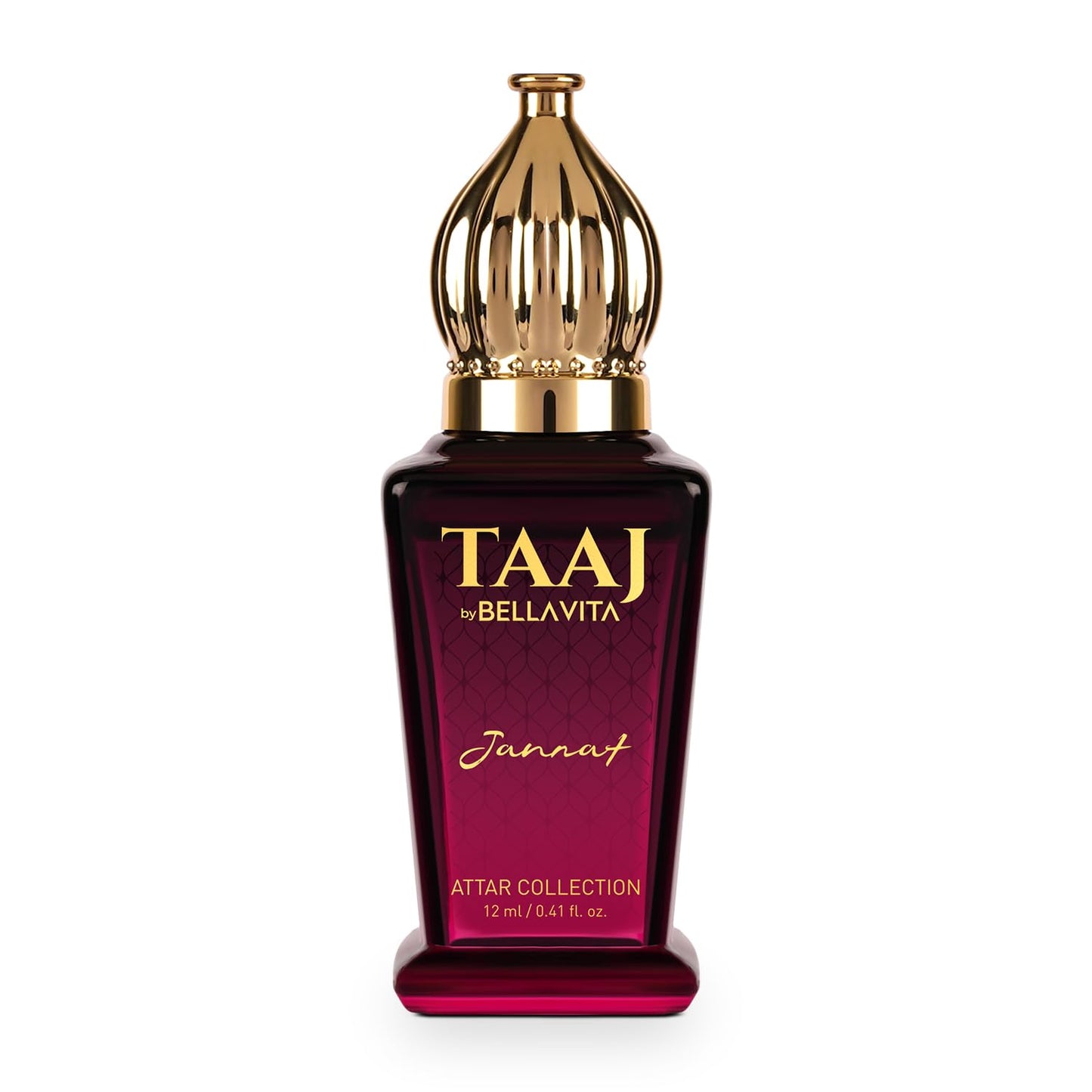 TAAJ by Bellavita perfume bottle with gold cap on a white background