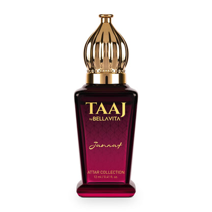TAAJ by Bellavita perfume bottle with gold cap on a white background