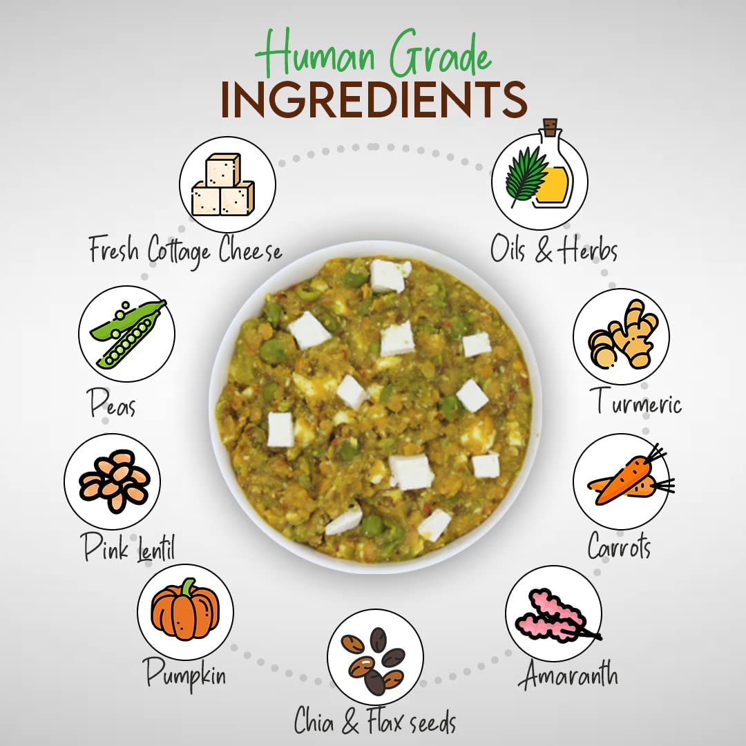 FurrMeals Wet Dog Food | Fresh Cottage Cheese and Peas | Ready-to-Eat Fresh Dog Food | All Breed | Veg Recipe | Gluten Free I Preservative Free I Single Pack (200gm)
