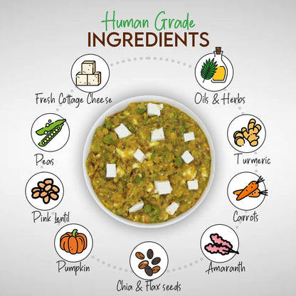 FurrMeals Wet Dog Food | Fresh Cottage Cheese and Peas | Ready-to-Eat Fresh Dog Food | All Breed | Veg Recipe | Gluten Free I Preservative Free I Single Pack (200gm)