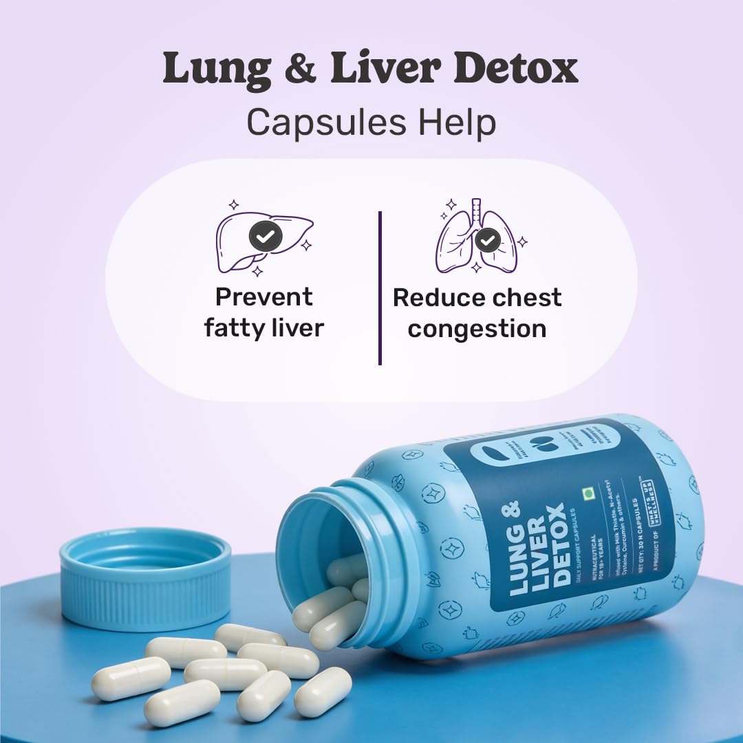 What's Up Wellness Lung & Liver Detox Supplement for Fatty Liver, Capsules with Milk Thistle, 600mg NAC Supplement & Curcumin | Supports Lung Health, 30 Capsules