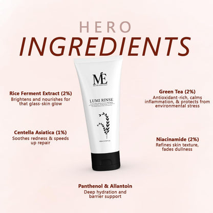 Miloé Lumi Rinse Face Wash 100ml | Korean Brightening Cleanser | Daily Care with Rice Ferment, Green Tea & Niacinamide | Sulfate-Free for Glowing, Even-Toned Skin | Non-Comedogenic | All Skin Type