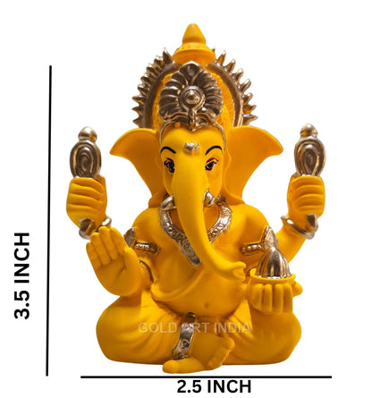 Gold Art India Handcrafted Mango Terracotta Ganesha with Golden Jewelry for Car Dashboard, Home/Office Decor, Gifting/Housewarming Gifts (4HANDGANESHAYELLOWTERRACOTTA 3.3")