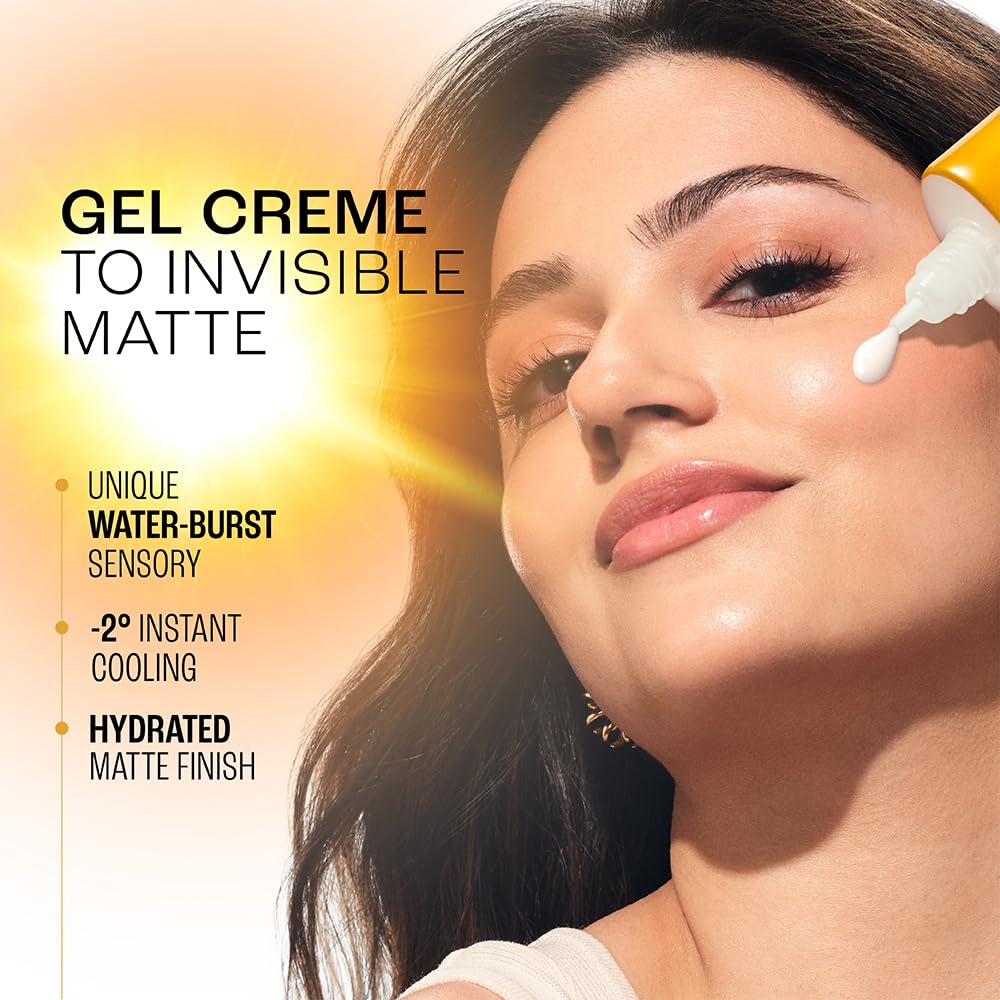 Woman applying cream to her face with product details on a bright background