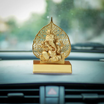 Metal Ganesha Idol for Car Dashboard Home Decor Golden Ganesh Ji Statue Showpiece Diwali New Year Gift for Corporate Client, Friends, Employees Spiritual Good Luck Gift