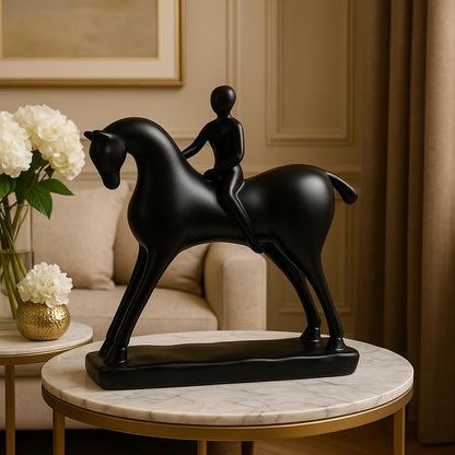 Elegant Resin Horse with Rider Décor, Black, Pack of 1