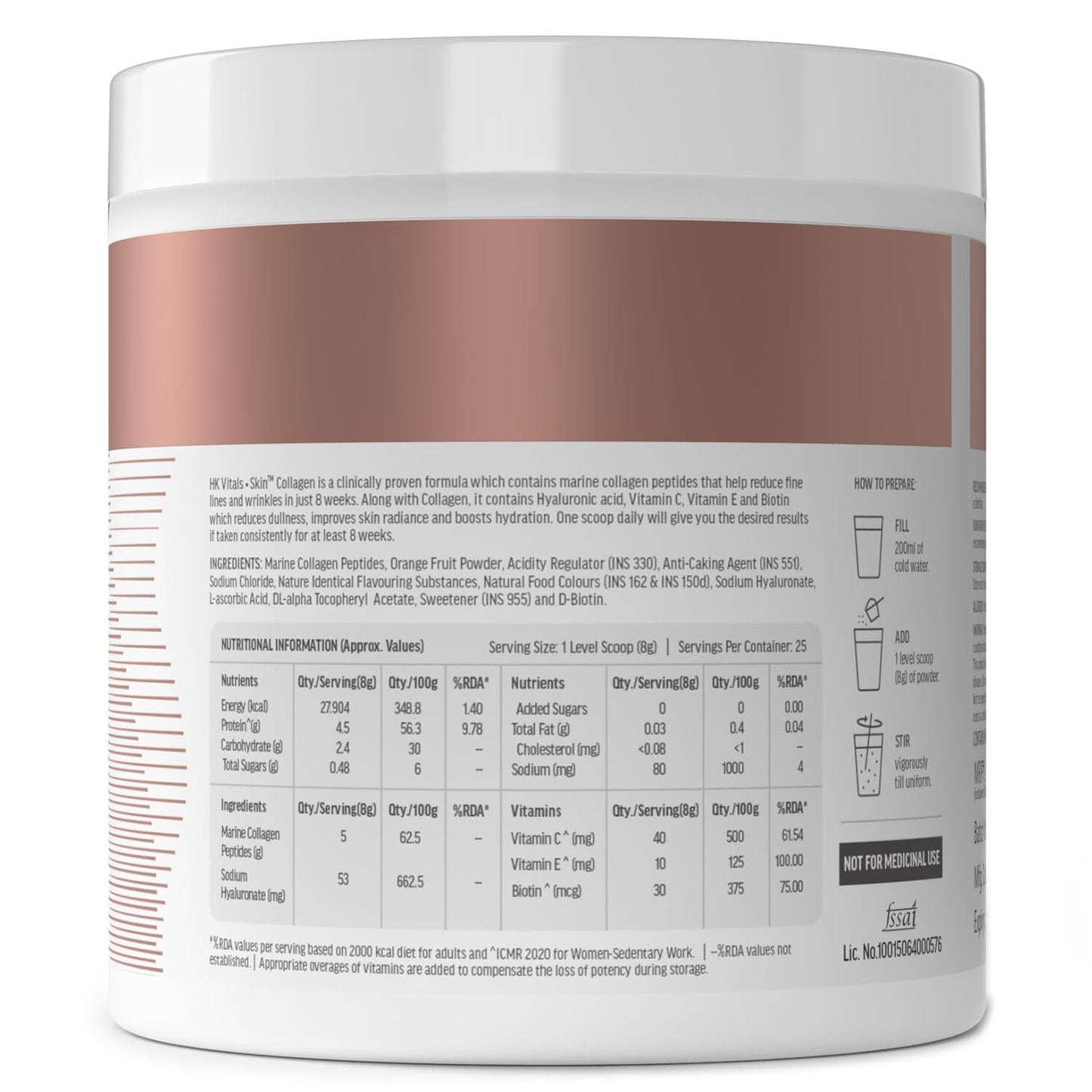 HealthKart hk vitals Skin Radiance Marine Collagen Supplement (Watermelon, 200g) |Vitamin C, E, Sodium Hyaluronate | For Healthy Skin, Hair & Nails