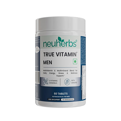 Neuherbs Multivitamin Tablets for Men 60 Count |True Vitamin Men Multivitamin with Ginseng Vitamin C B12 D MagnesiumIron & Zinc | Supports Sports PerformanceEnergy Immunity Stamina & Heart Health
