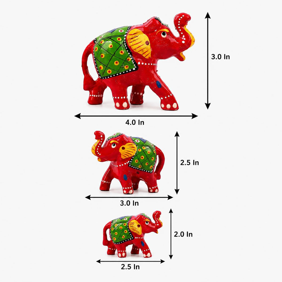 DreamKraft Paper Mache Elephant Showpiece for Enhance Home Decor - Red (Set of 3)