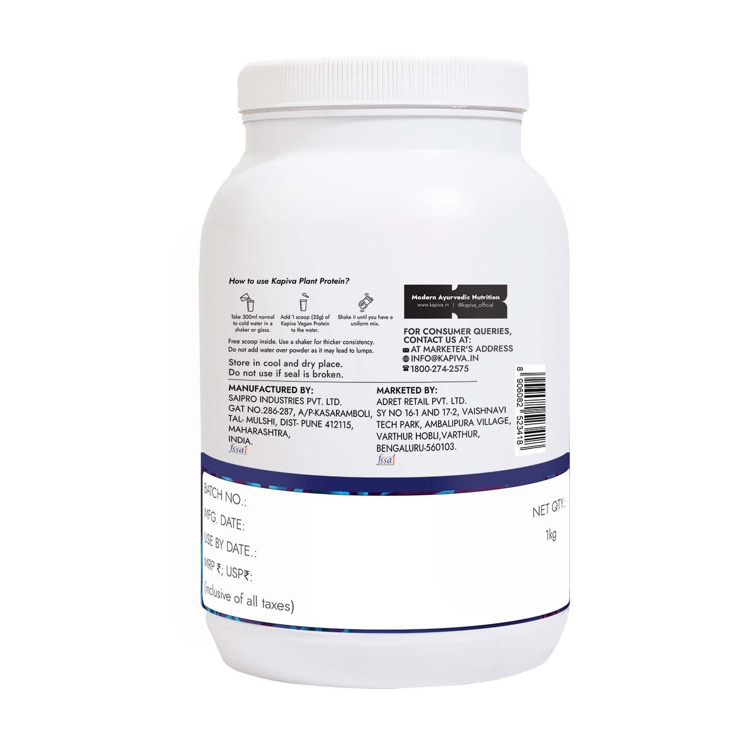 Kapiva Plant Protein | 25g Protein Per Scoop, Chocolate | With Vitamins & Minerals | Pea protein Isolate - 1Kg