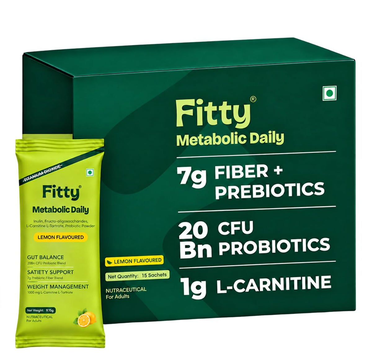 Fitty FiberPro with Prebiotics & Probiotics | Gut Health, Weight Management 7g Prebiotic Fibre + 20 Billion CFU + 1000mg L-Carnitine | Satiety & Daily Wellness Support | Metabolic Daily | 15 Sachets
