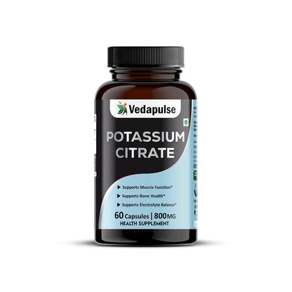 Vedapulse Potassium Citrate Capsules | Health Supplement | 800 mg Elemental Potassium per Serving | 60 Capsules
