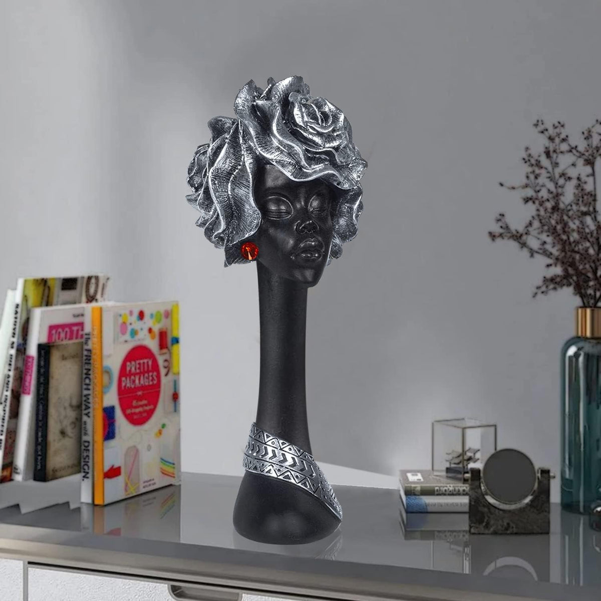 Home Decor Resin African Lady Showpiece (Black, Pack of 1)
