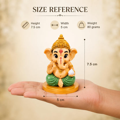 VASPAR Cute Baby Ganesha Idol for Car Dashboard | Premium Lord Ganesh Murti | Mini Ganpati Statue for Home Decor, Office Desk & Pooja Room | Spiritual Gift | Green