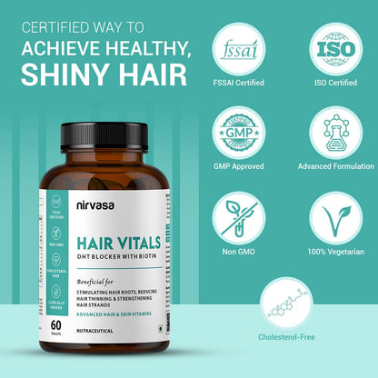 Nirvasa Hair Vitals DHT Blocker with Biotin (650mg) – 60 Tablets | Supports Hair Growth, Strength & Thickness | Reduces Hair Fall & Breakage | With Beta-Sitosterol | For Men & Women
