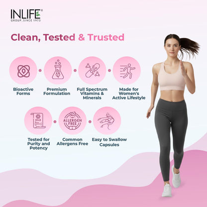 INLIFE Multivitamin for Women with Biotin, Vitamin D, Calcium, & Minerals for Energy, Hair, Skin, Nails, Bone - 60 Veg Capsules (Women)